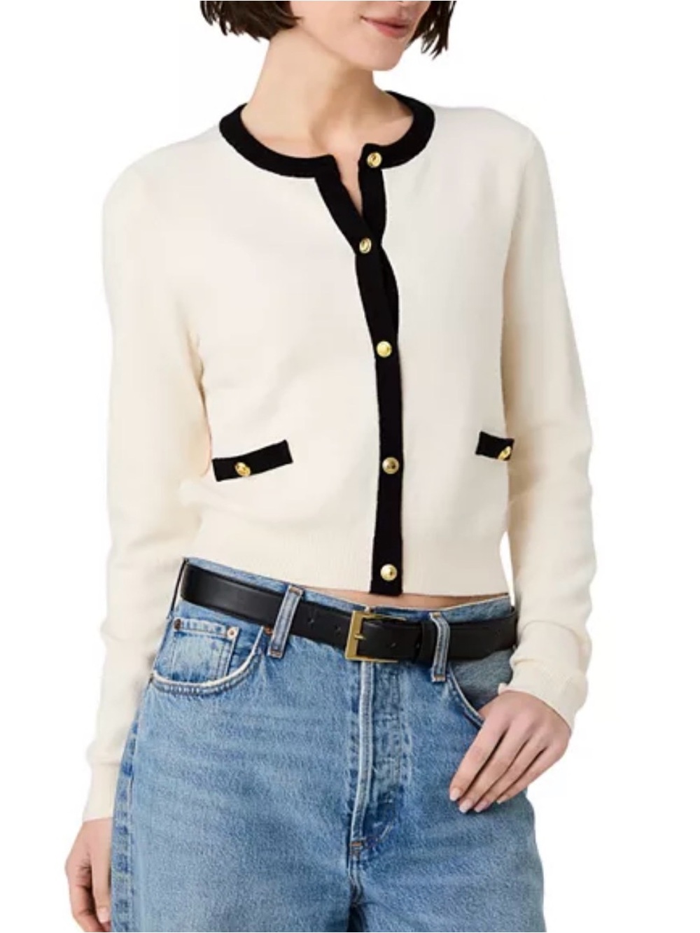 French Connection Cream & Black Cropped Cardigan